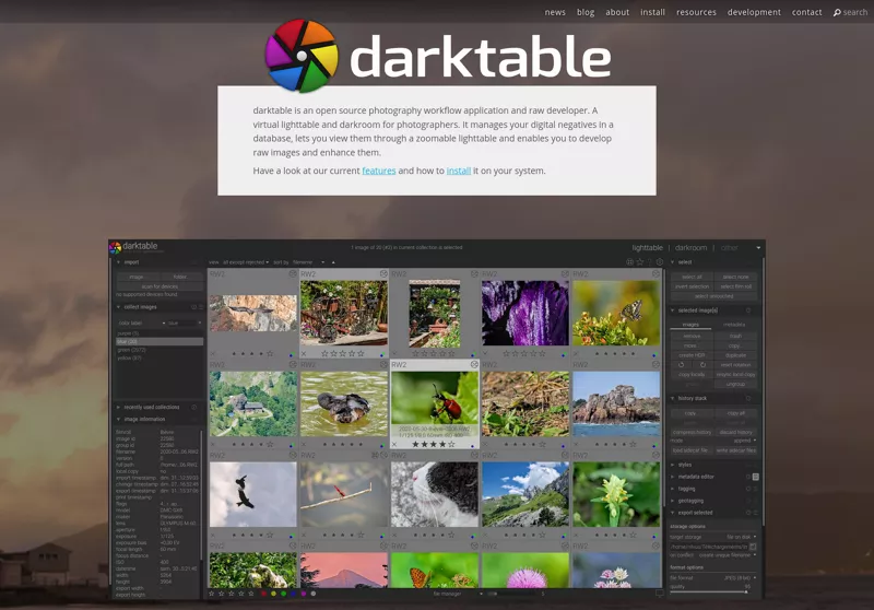 Скриншот с [официального сайта Darktable](https://darktable.org)