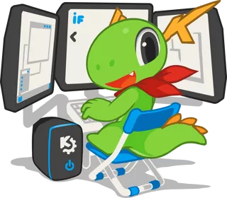 KDE's Developer Konqi mascot by Tyson Tan.