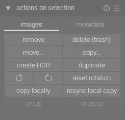 actions on selection / images