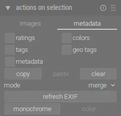 actions on selection / metadata