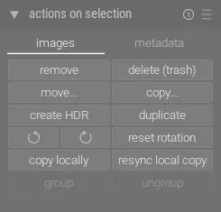 actions on selection / images