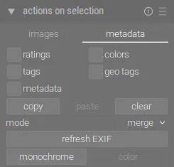 actions on selection / metadata