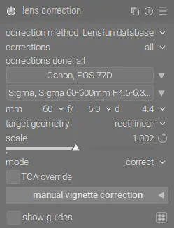 Модуль «lens correction» Модуль «lens correction»